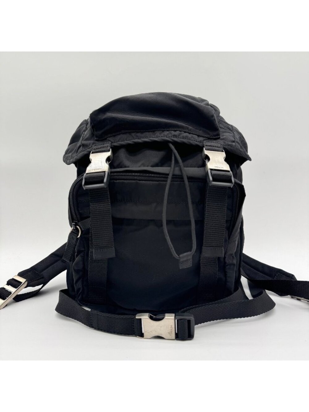 Prada Large Backpack Nylon Black Triangle Logo Silver